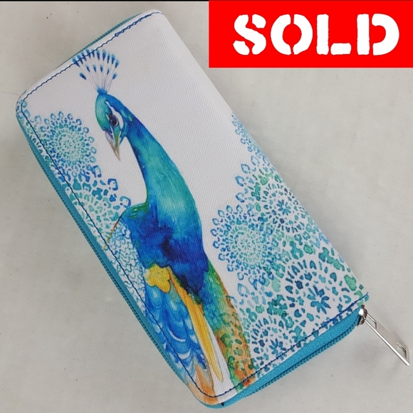 Handbags - NWOT Peacock Wallet Clutch White Teal and Yellow